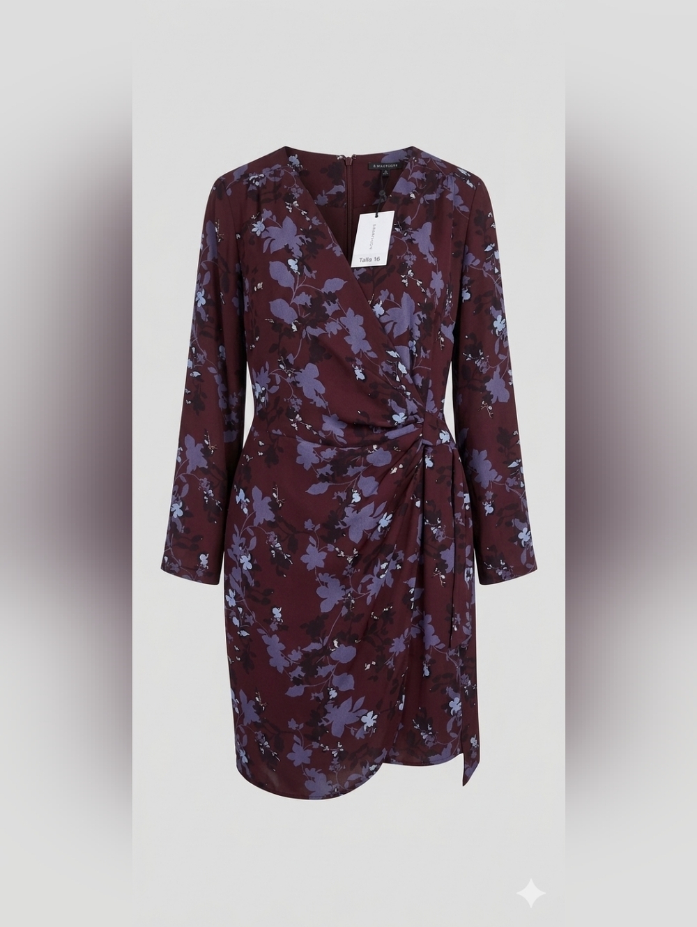 41 Hawthorn Burgundy Floral Wrap Dress with Blue Accents
